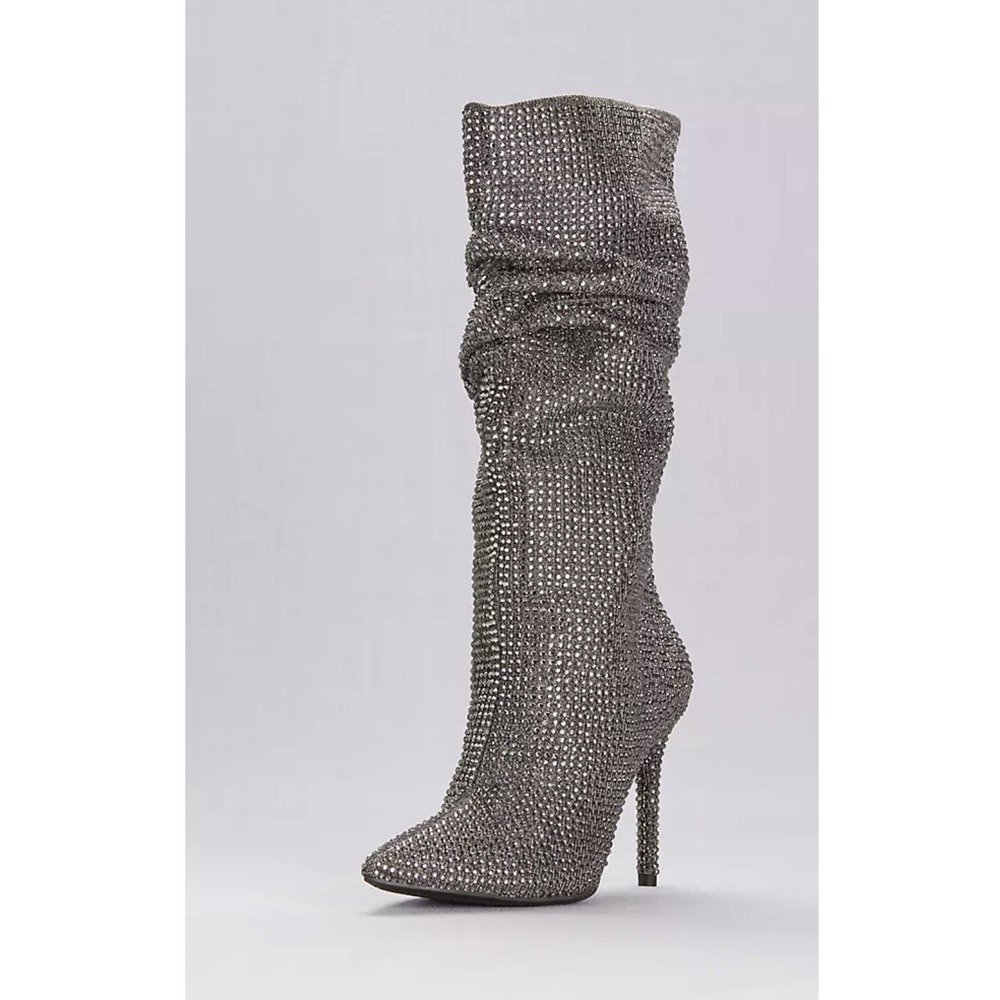 Jessica Simpson Layzer 10 Pewter slouch scrunch Crystal Boots Women's Stilleto